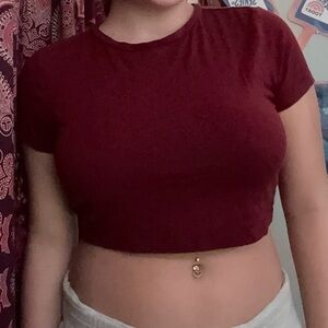 Wild Fable Maroon Short Sleeve Crop Top